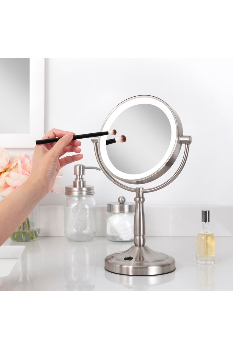 Lighted Makeup Mirror with 10X/1X Magnifications & Cordless, Alternate, color, Satin Nickel