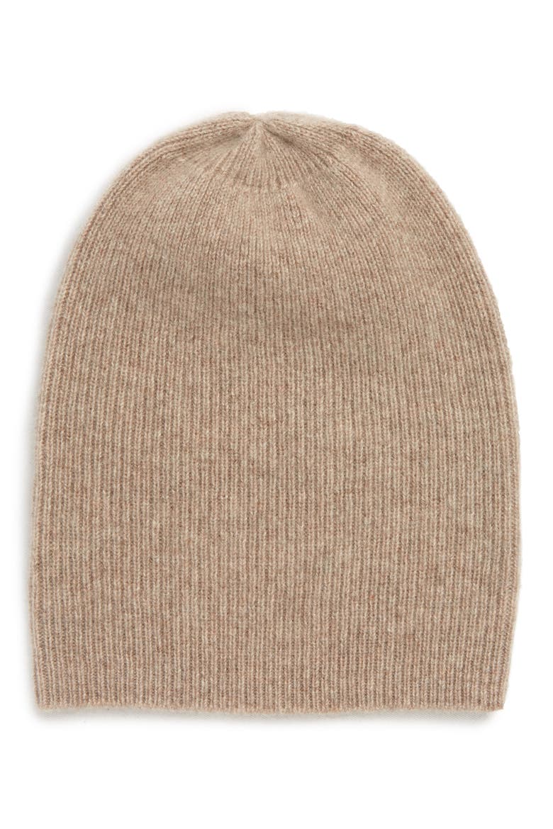 Slouchy Cashmere Beanie, Main, color, BEIGE OATMEAL DARK HEATHER