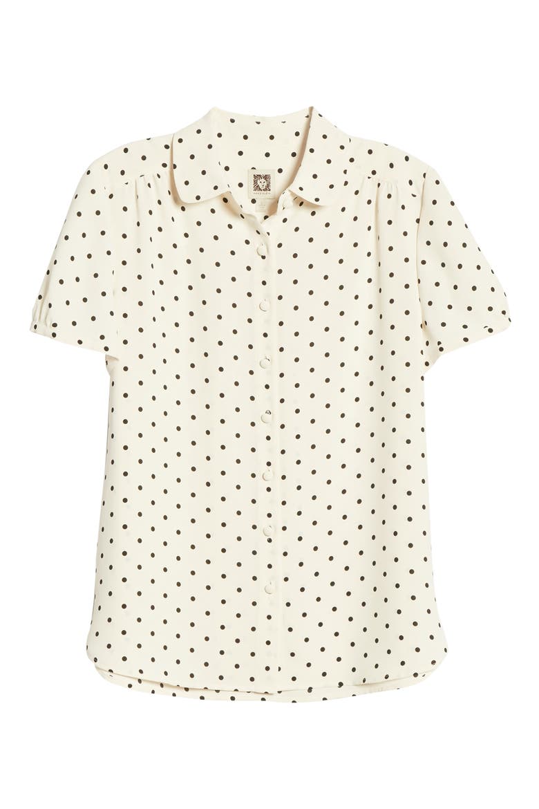 Dot Print Collared Short Sleeve Blouse, Alternate, color, ANNE WHITE/ ANNE BLACK