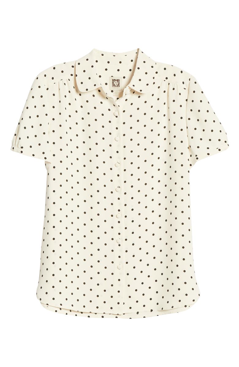 Anne Klein Dot Print Collared Short Sleeve Blouse, Alternate, color, Anne White/ Anne Black