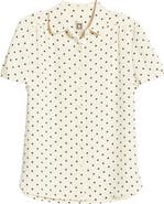 Anne Klein Dot Print Collared Short Sleeve Blouse
