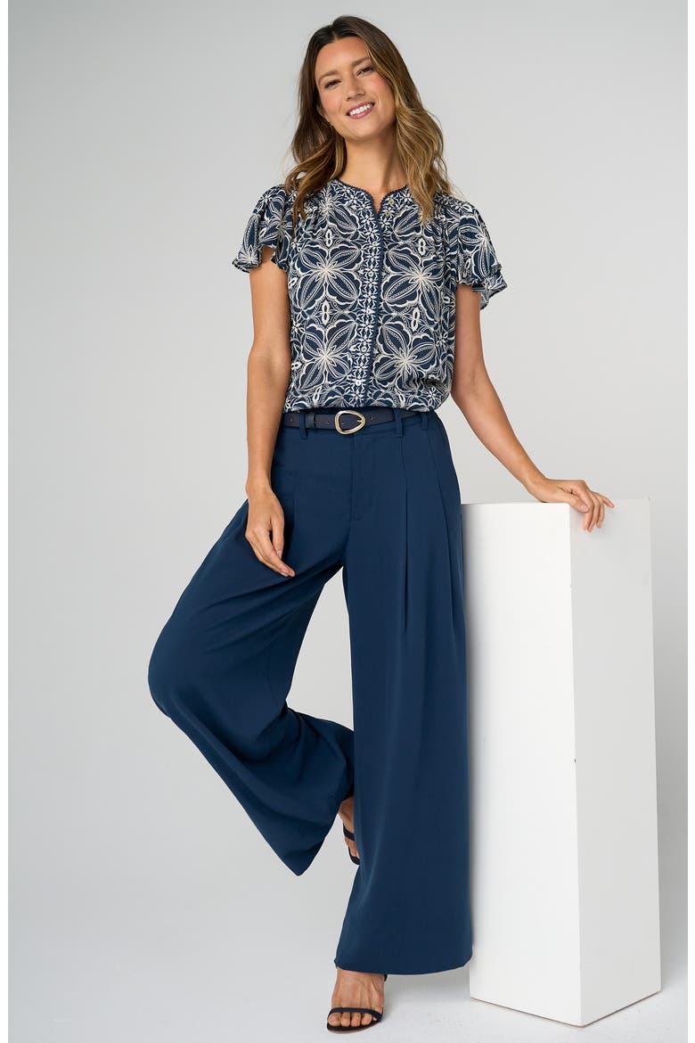 Pleated Wide Leg Ankle Pants, Alternate, color, OXFORD NAVY