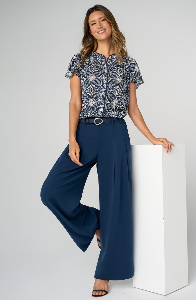 Liverpool Los Angeles Pleated Wide Leg Ankle Pants, Alternate, color, Oxford Navy