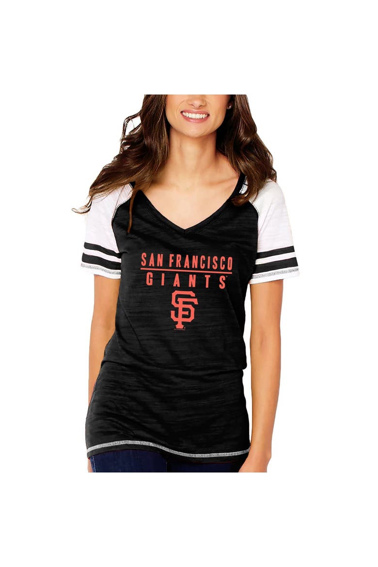 Women's Soft as a Grape Black San Francisco Giants Color Block V-Neck T-Shirt, Alternate, color, Black