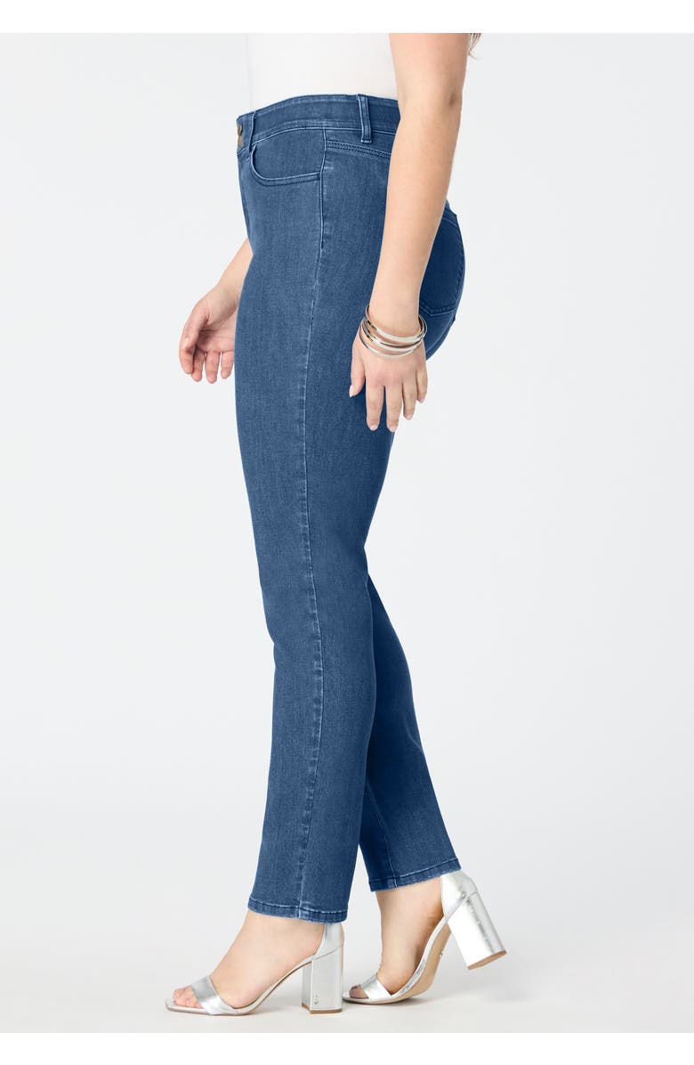 Roaman's Plus Size High-Rise Tummy Control Straight-Leg Jeans, Alternate, color, Medium Wash