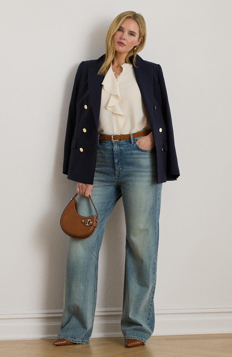 Lauren Ralph Lauren Ruffle Trim Georgette Tunic, Alternate, color, Mascarpone Cream