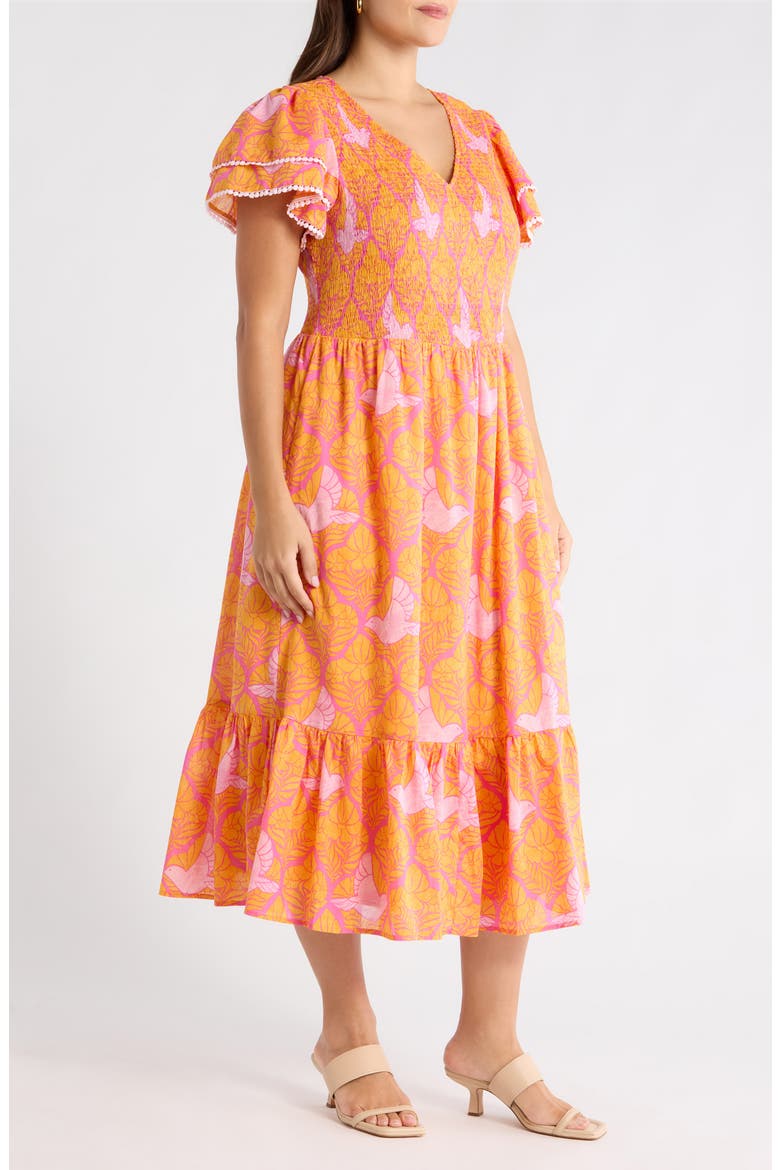 Jaidy Floral Patte Tiered Midi Dress, Alternate, color, ORANGE-PINKS-MULTI