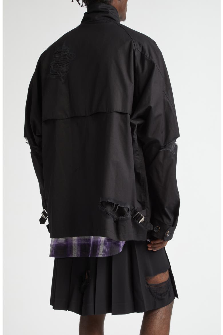 Dog Ear Ripped Cotton Jacket, Alternate, color, BLACK