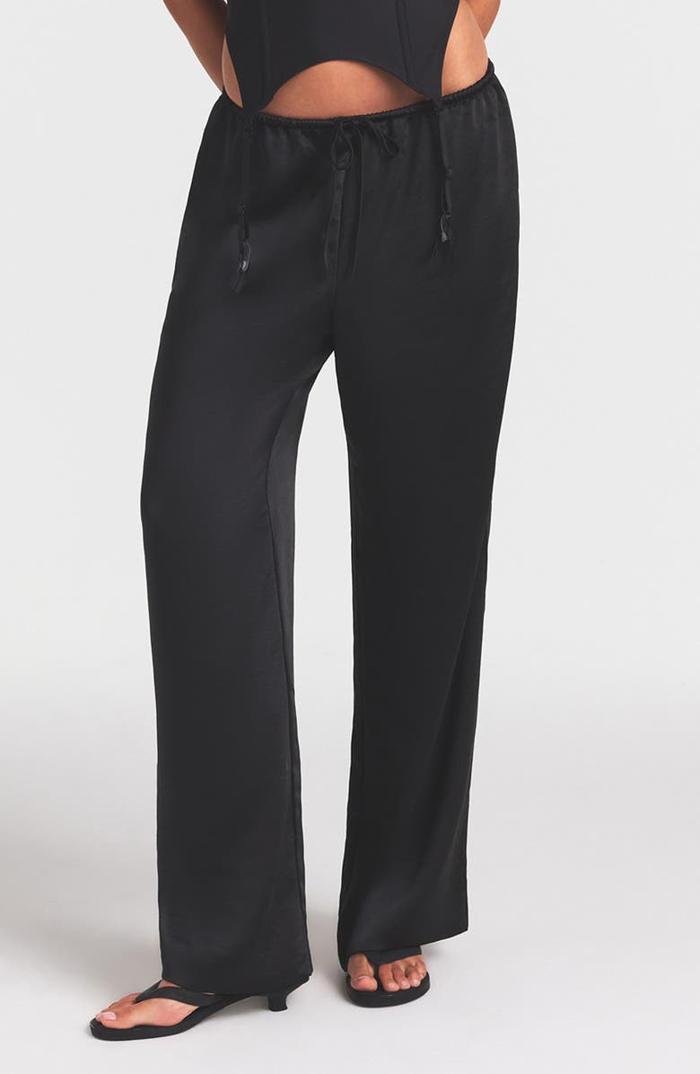 SKIMS Lightweight Satin Straight Leg Pants, Main, color, Obsidian