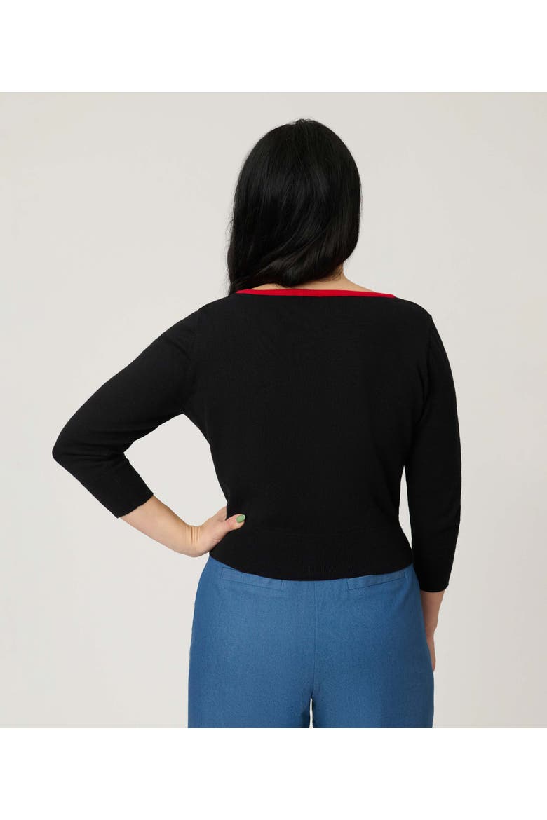 1950s Crop Knit Cardigan, Alternate, color, Black W/Cherries