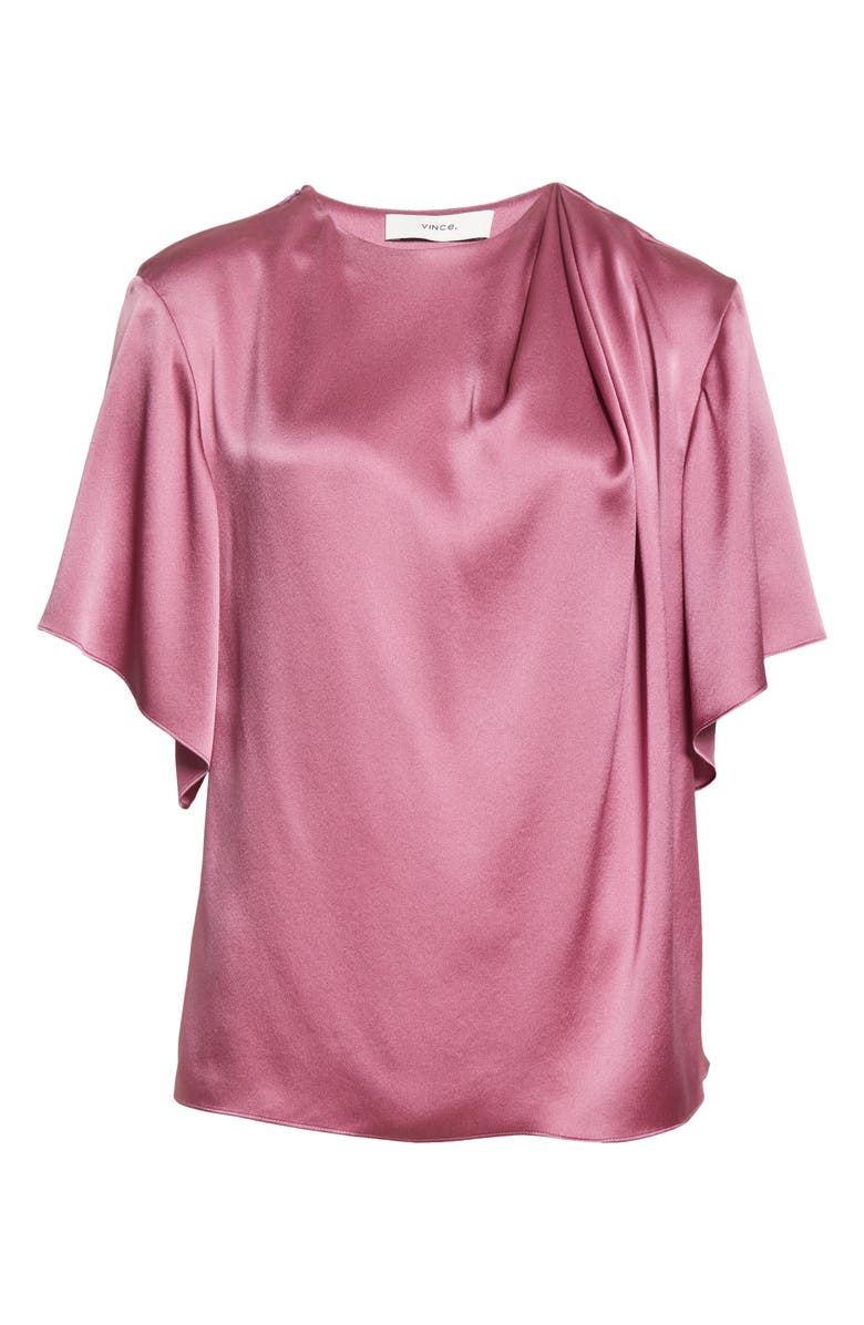 Vince Flutter Sleeve Drape Silk Top, Alternate, color, Camelia