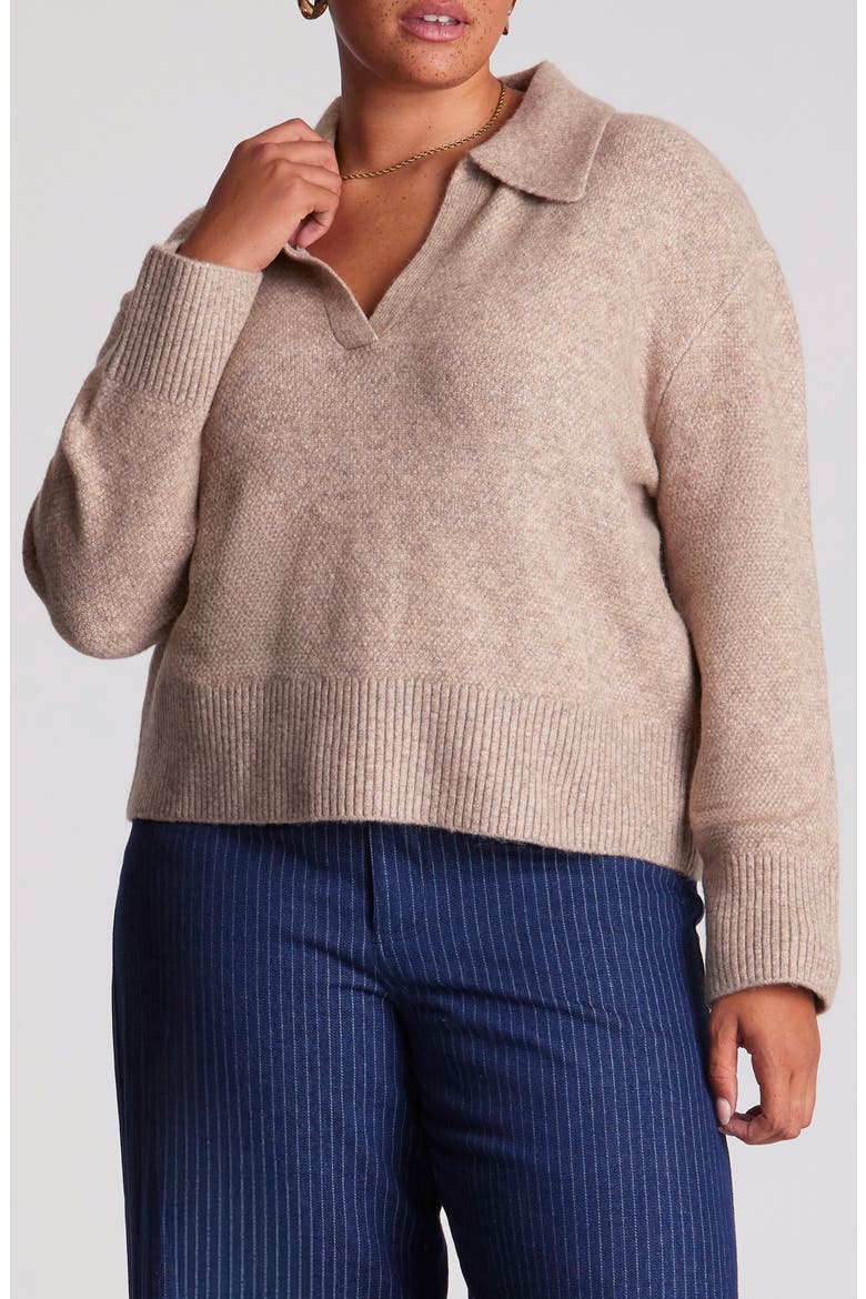 Nellie Knit Johnny Collar Top, Main, color, SAND MARLE