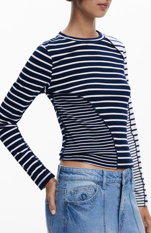 Desigual Mixed Stripe Long Sleeve Rib T-shirt In Multi
