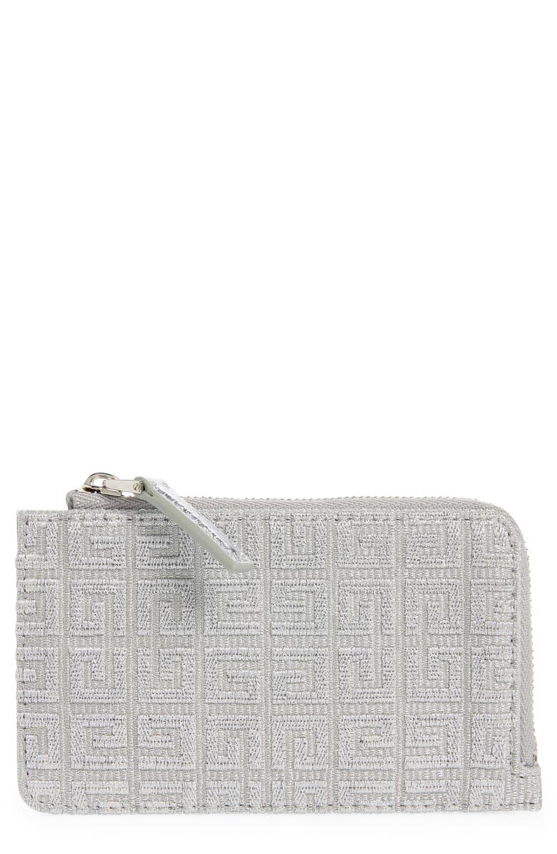 Givenchy 4G Embroidered Canvas & Metallic Leather Zip Card Case, Main, color,