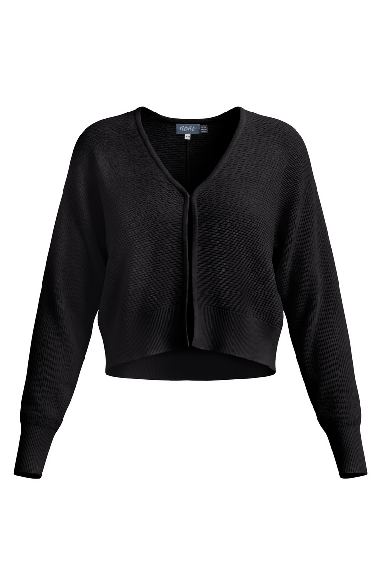 Noni Parallel Line Textured Stripe Cropped Knit Cardigan, Main, color, Black