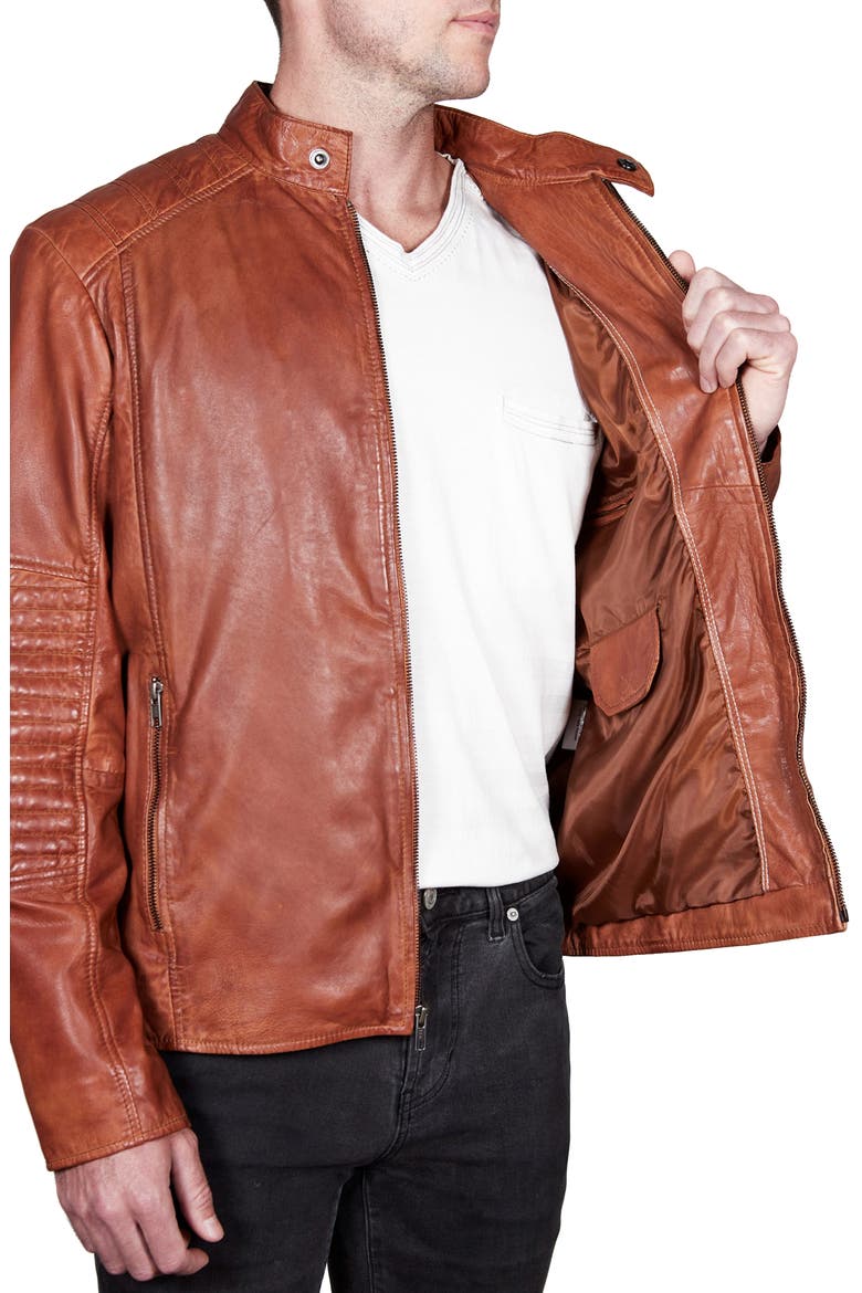 Lamb Leather Moto Jacket, Alternate, color, COGNAC