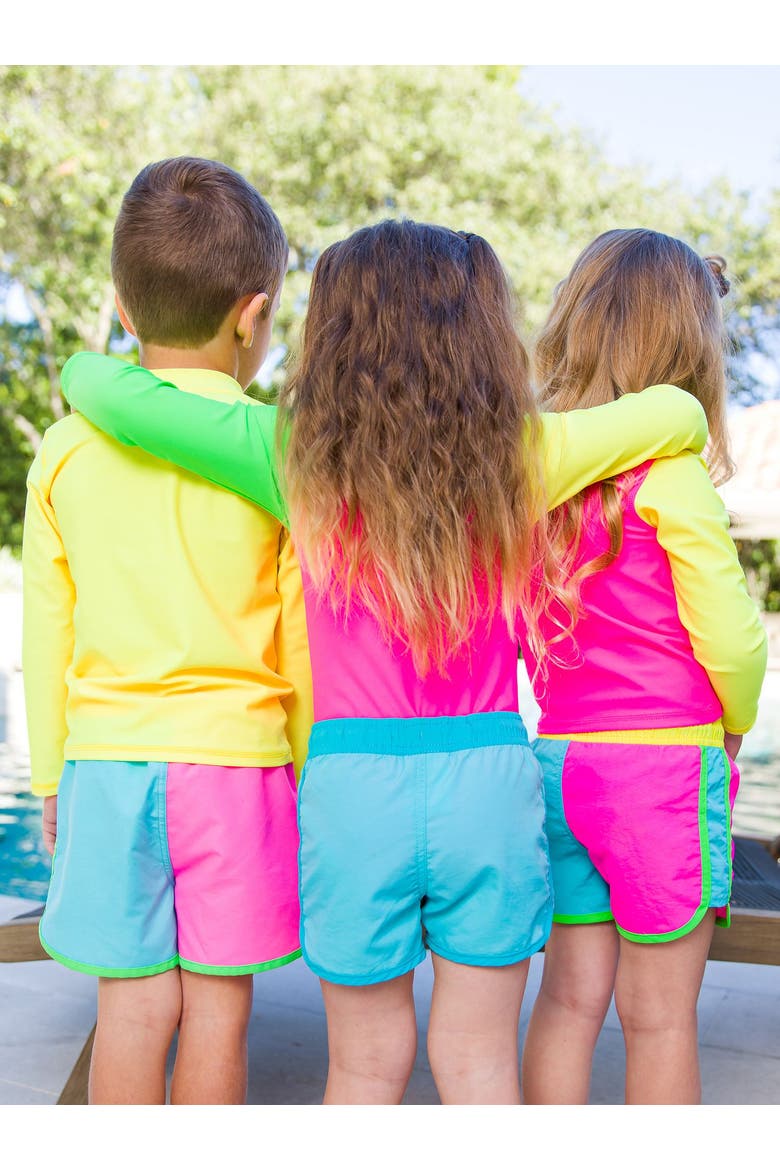 Girls Upf50+ Board Shorts, Alternate, color, Neon Color Block