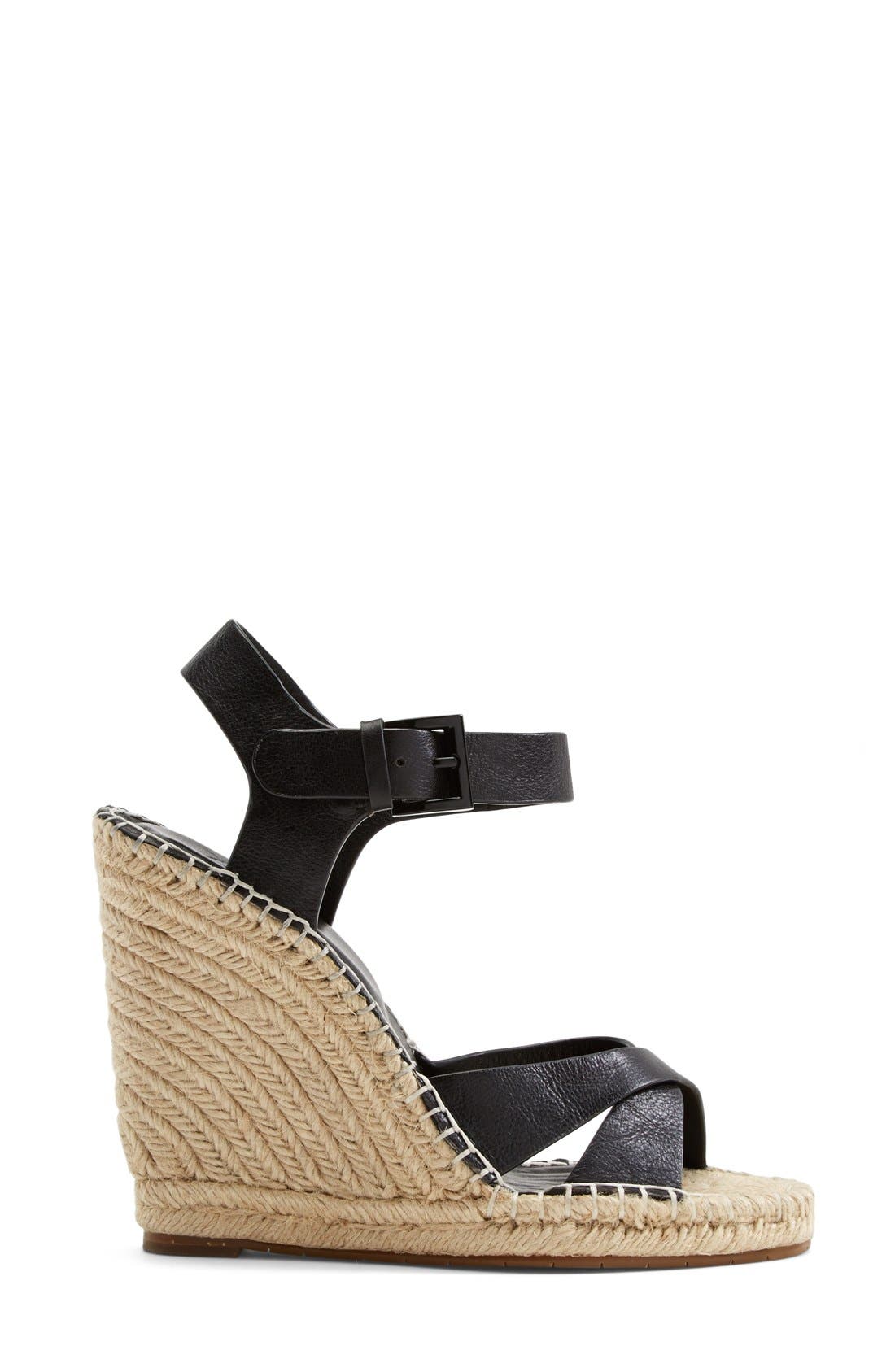 'Lena' Leather Wedge Sandal, Alternate, color, BLACK