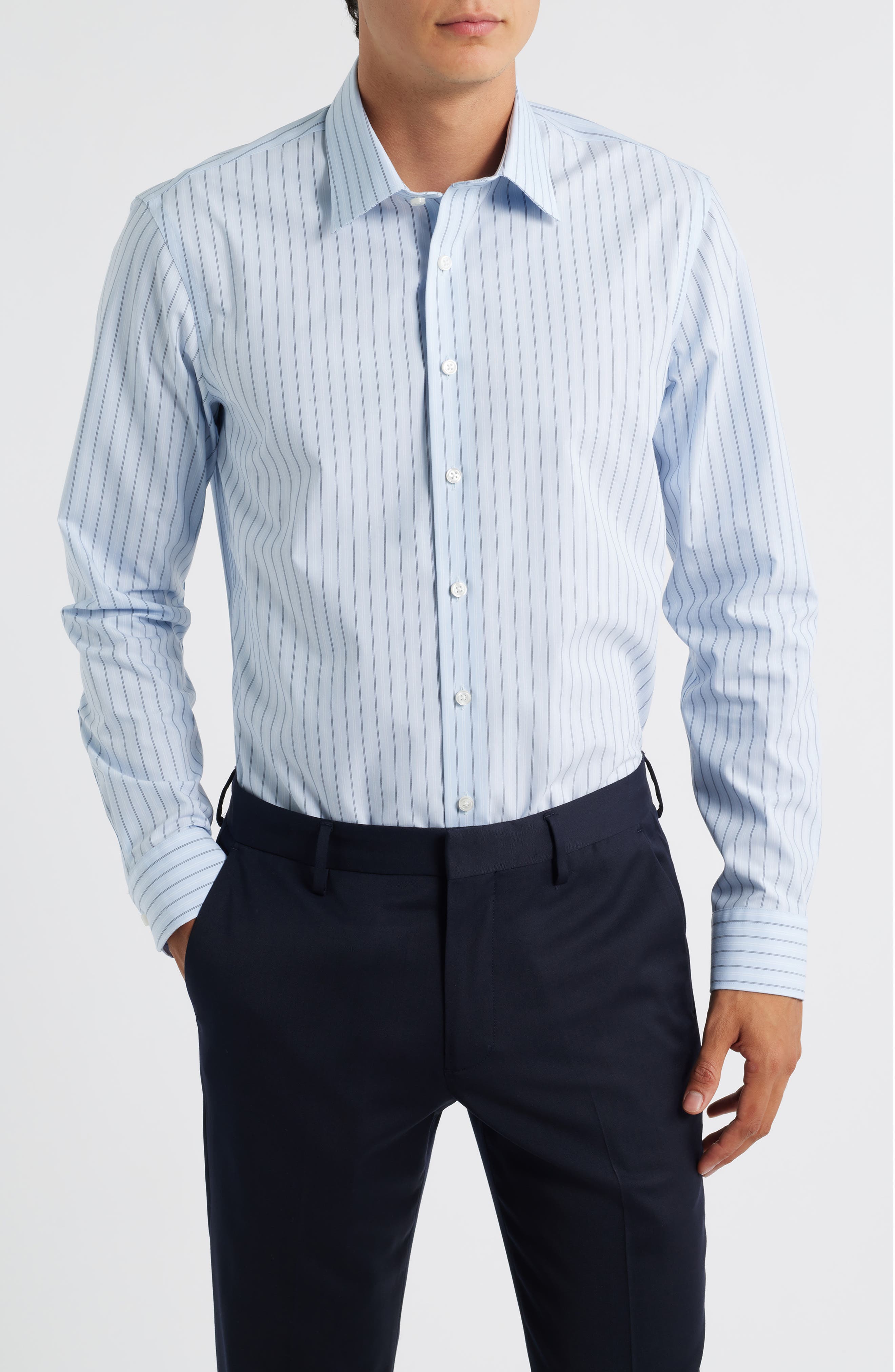 Extratrim Fit Non-Iron Stripe Cotton Dress Shirt