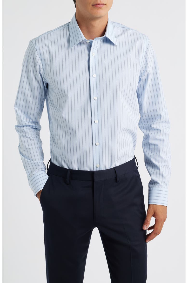 Extratrim Fit Non-Iron Stripe Cotton Dress Shirt, Main, color, BLUE ELIO STRIPE
