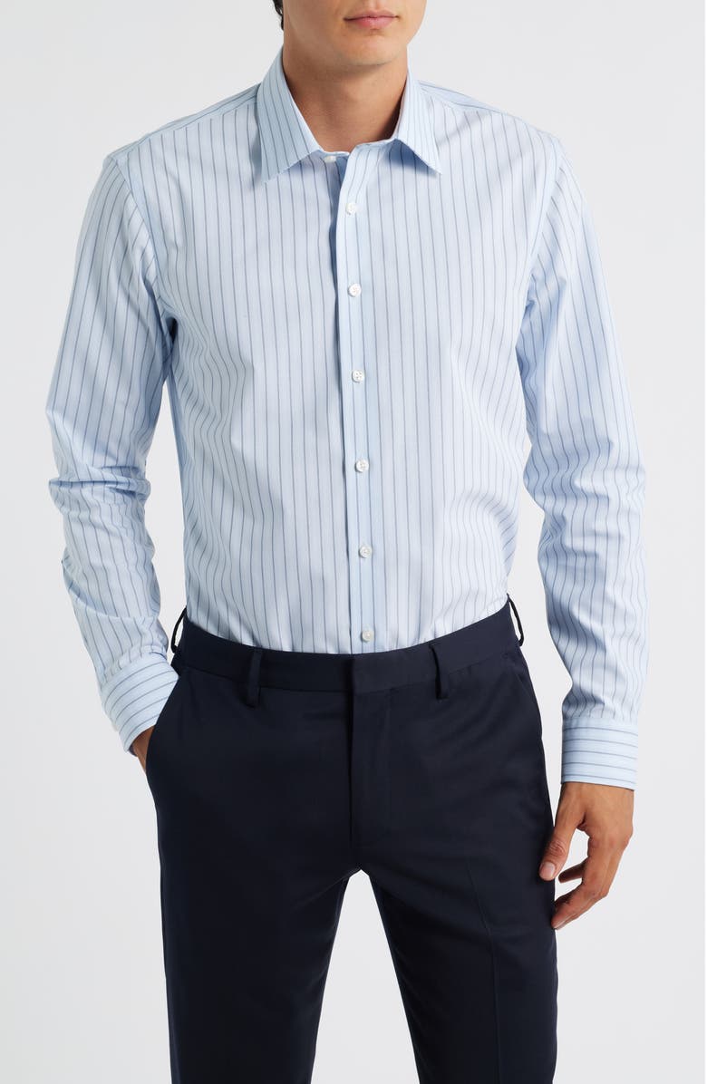 Nordstrom Extratrim Fit Non-Iron Stripe Cotton Dress Shirt, Main, color, Blue Elio Stripe