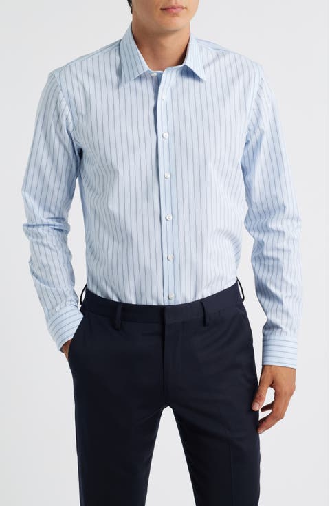 Extratrim Fit Non-Iron Stripe Cotton Dress Shirt (Regular, Big & Tall)