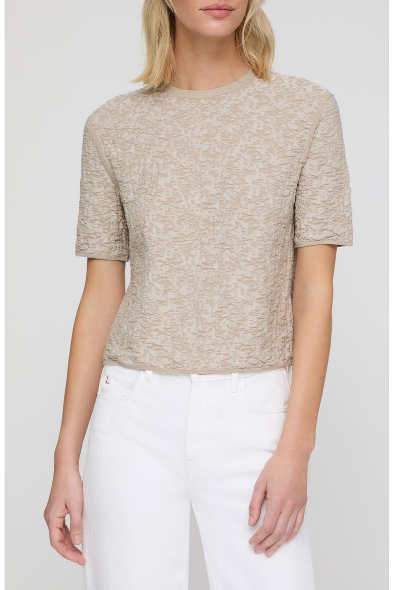 Textured Jacquard Short Sleeve Crewneck Sweater, Main, color, PEARL