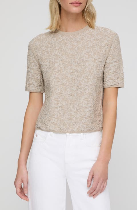 Textured Jacquard Short Sleeve Crewneck Sweater