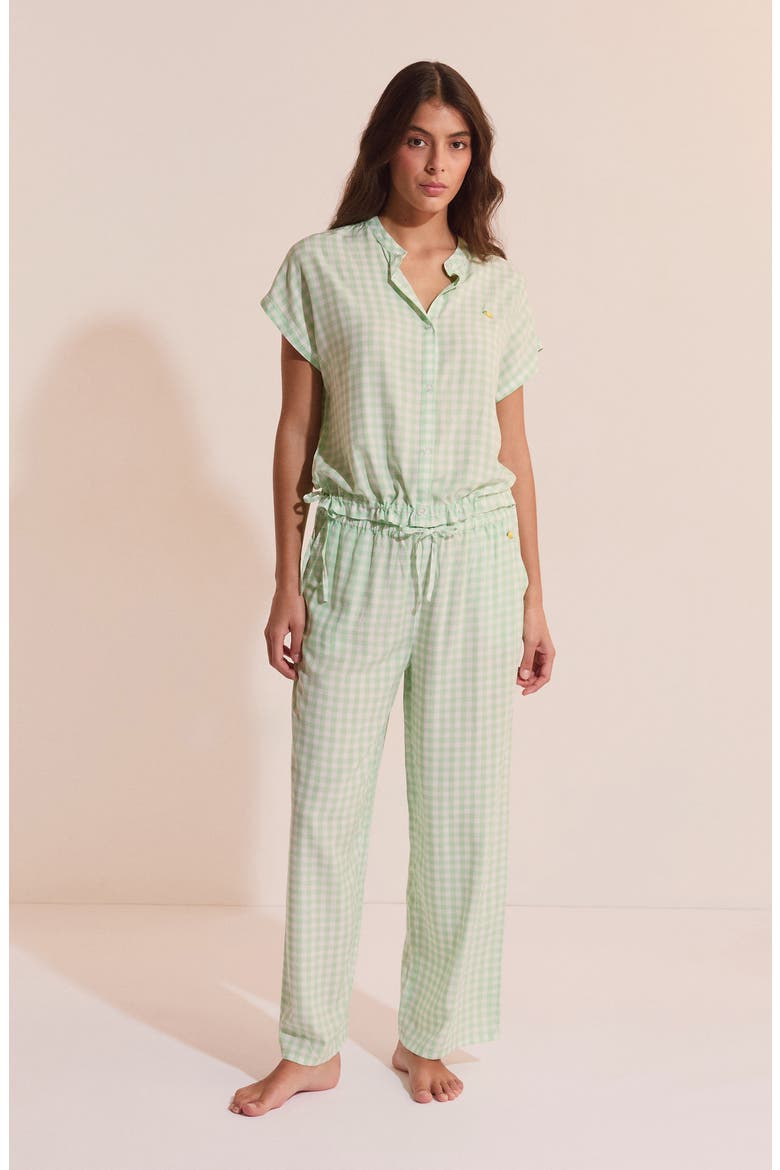 Brise Plaid Wide Leg Pajama Pants, Alternate, color, NILE GREEN