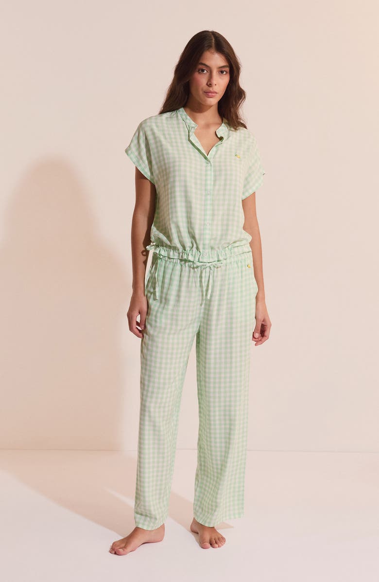 Etam Brise Plaid Wide Leg Pajama Pants, Alternate, color, Nile Green