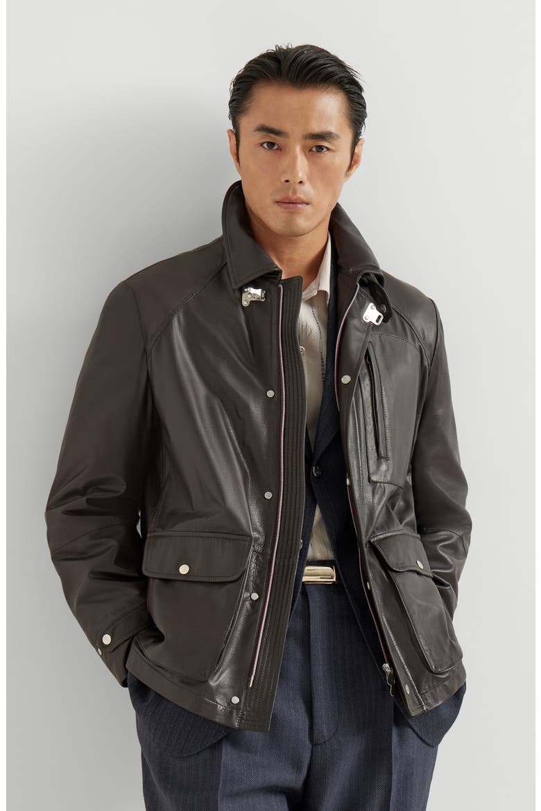 Calfskin field jacket, Alternate, color, Chocolate