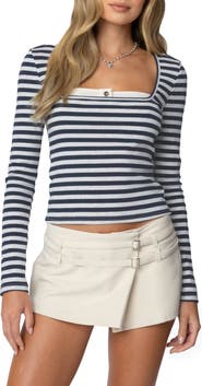 EDIKTED Stripe Long Sleeve Shirt