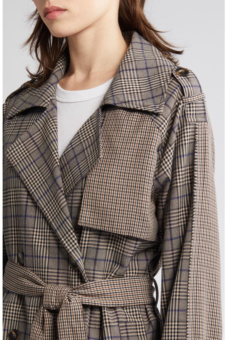 Shinely Plaid & Houndstooth Trench Coat, Alternate, color, BROWN PLAID MIX
