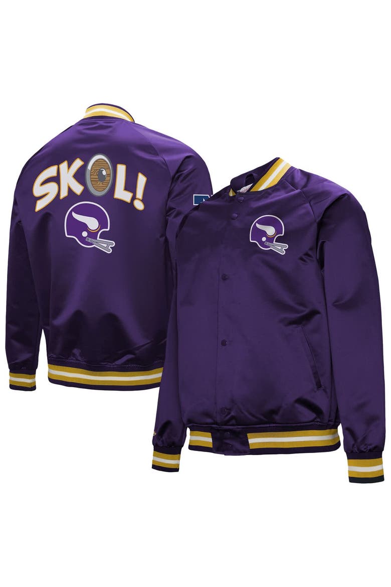Men's Mitchell & Ness Purple Minnesota Vikings Vintage Double Down Satin Raglan Full-Snap Jacket, Main, color, Purple