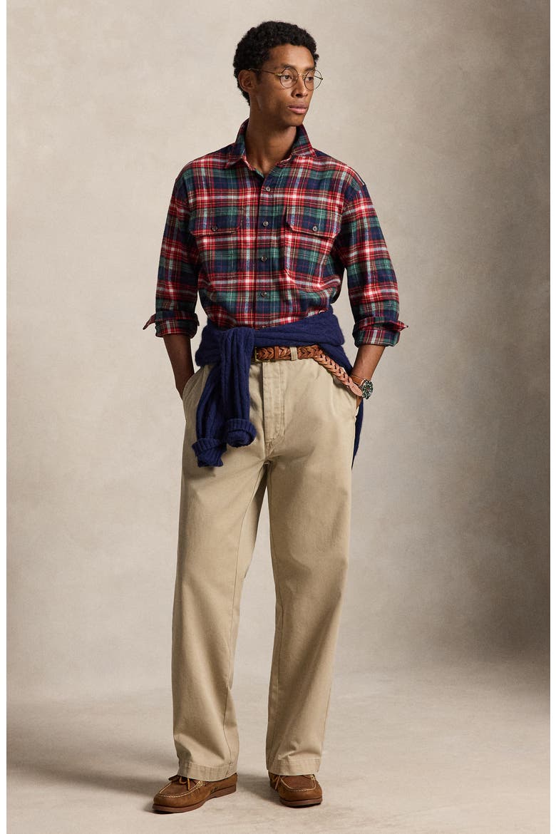 Plaid Shaggy Flannel Button Up Shirt, Alternate, color, NAVY/ RED