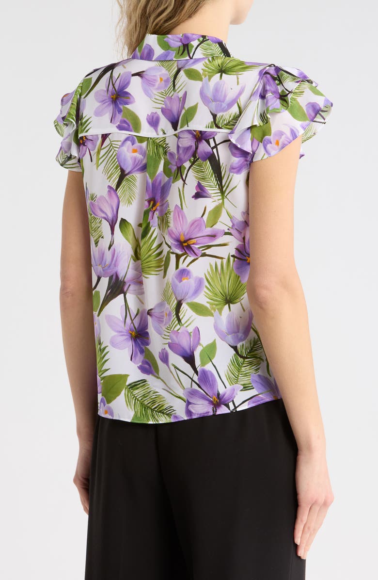 Alice + Olivia Ziggy Ruffle Cap Sleeve Top, Alternate, color, Floral Palm Cream