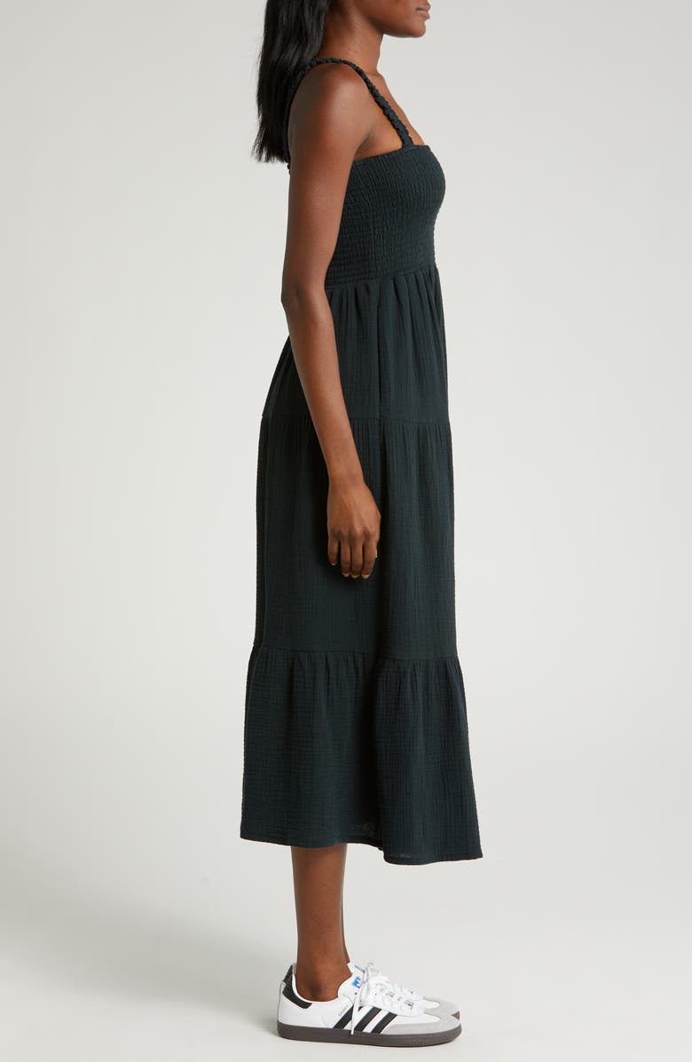 Marine Layer Selene Smocked Cotton Maxi Sundress, Alternate, color, Black
