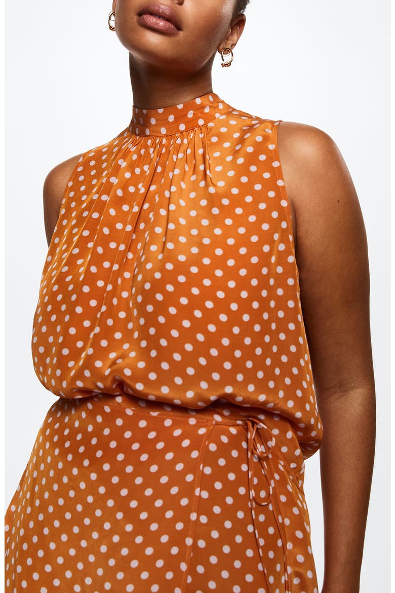 Polka Dot Satin Sleeveless Blouse, Alternate, color, BROWN