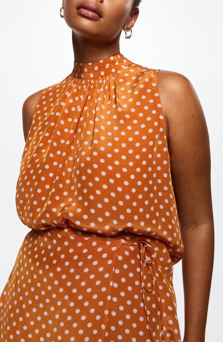 MANGO Polka Dot Satin Sleeveless Blouse, Alternate, color, Brown