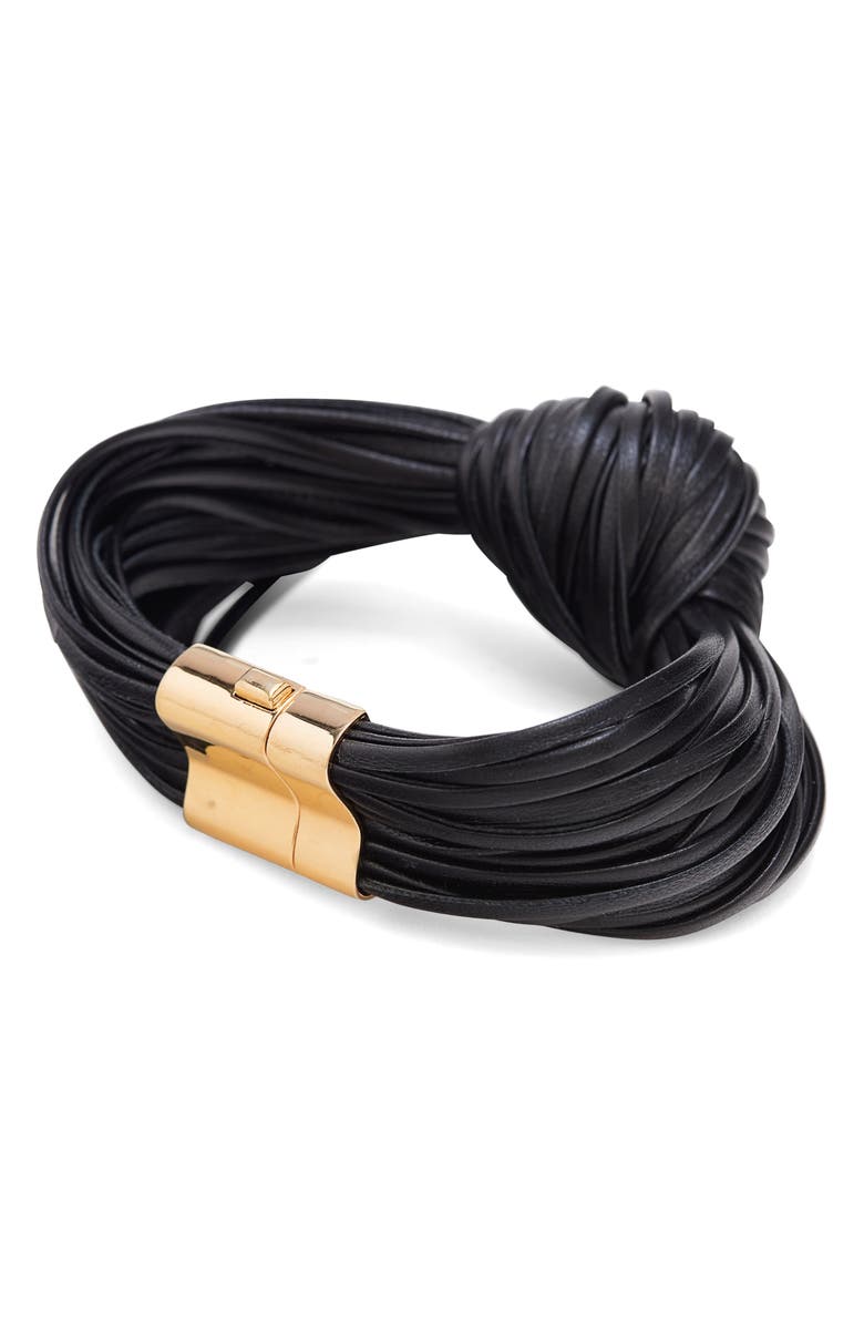 Bottega Veneta Knotted Leather Bracelet, Alternate, color, 1000 Nero