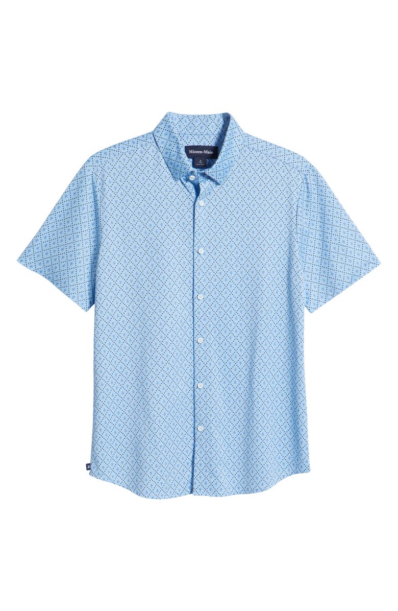 Mizzen+Main Halyard Trim Fit Short Sleeve Button-Up Shirt, Alternate, color, Light Blue Diamond