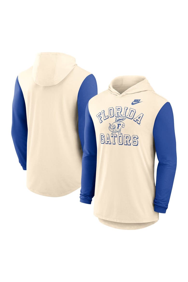 Men's Nike Natural/Royal Florida Gators Legacy Color-Block Tri-Blend Performance Long Sleeve Hoodie T-Shirt, Alternate, color, Natural