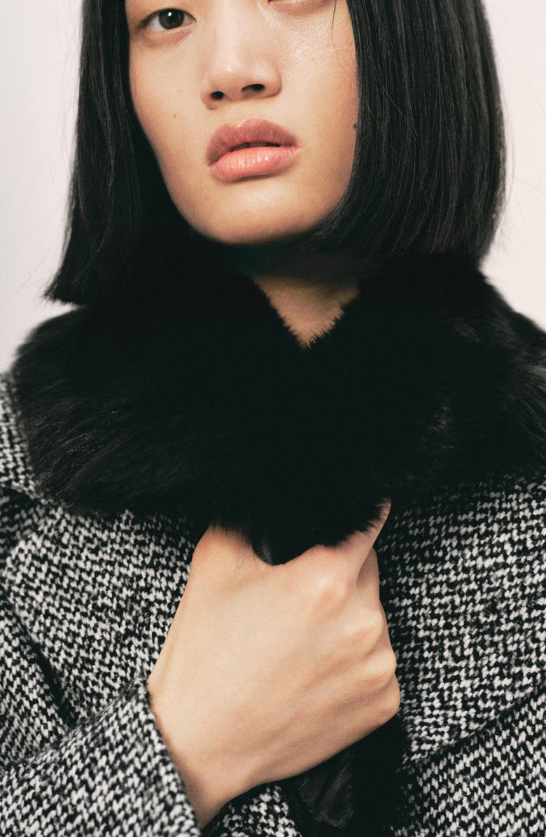 MANGO Mottled Coat with Faux Fur Collar, Alternate, color, Grey Black