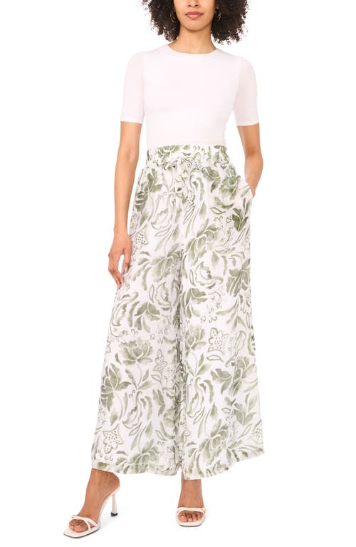 Shop Vince Camuto Print Wide Leg Pants In Olive Mist