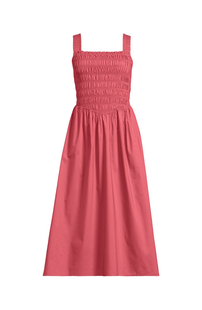 Lands' End Plus Size Poplin Smocked Bodice Midi Dress, Alternate, color, Soft Mojave Rose