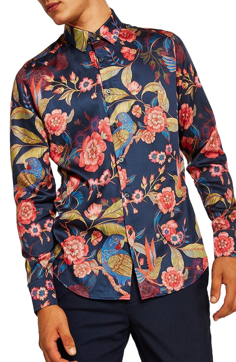 Topman Parrot Floral Sport Shirt, Main, color,