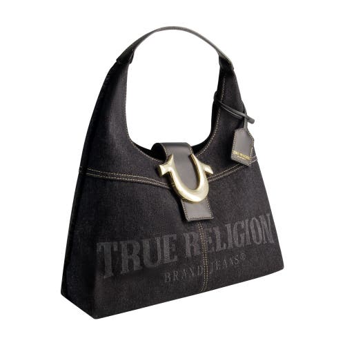 True Religion Frayed Denim Hobo In Black