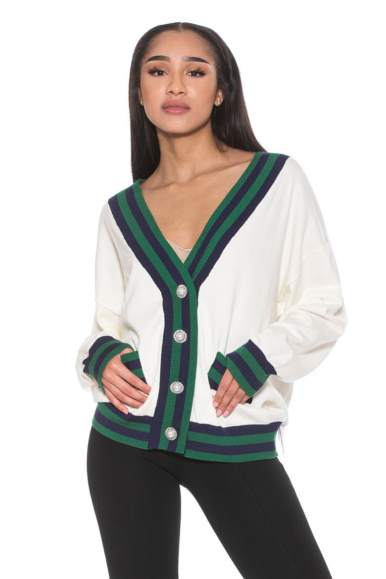 Frances Stripe Trim Cardigan, Alternate, color, IVORY MULTI