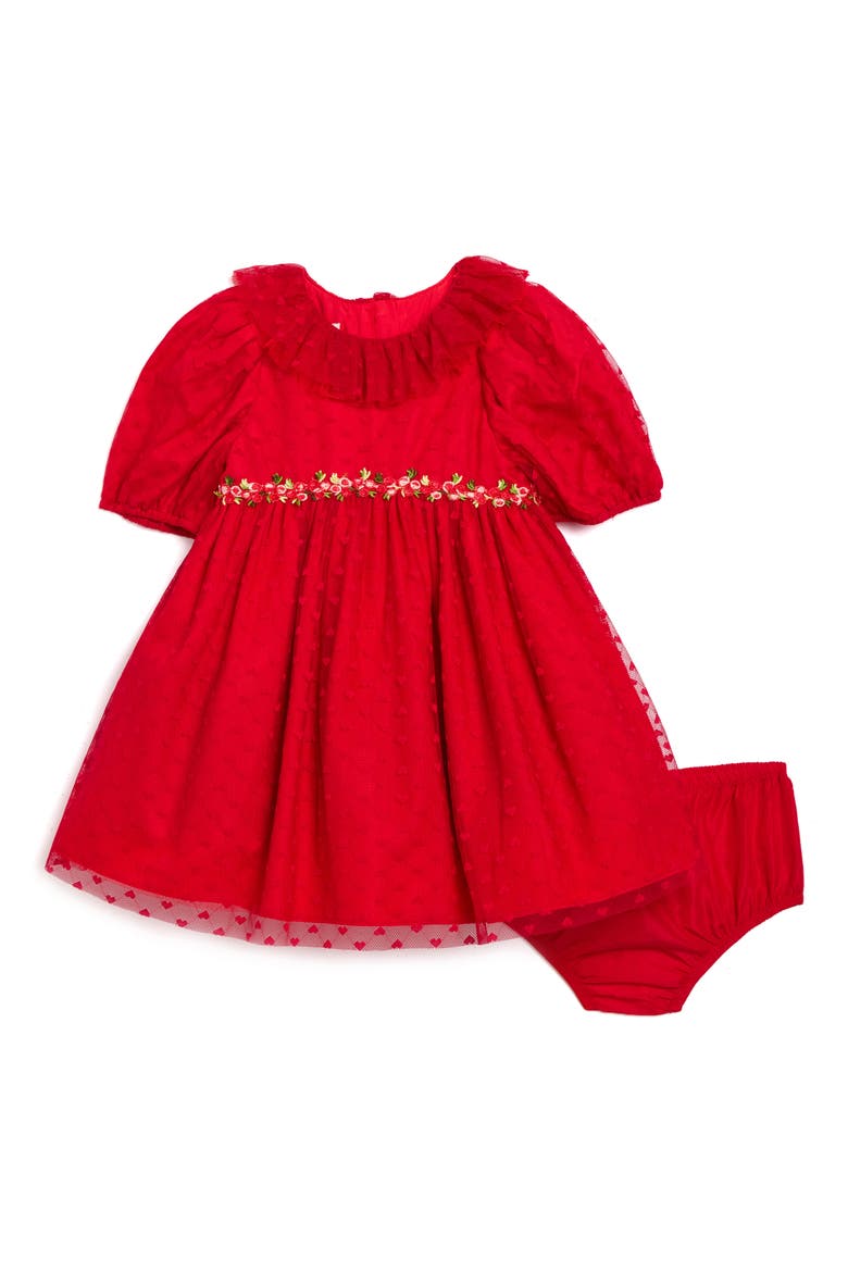 Lilia Point Embroidered Heart Dress & Bloomers Set, Main, color, RED