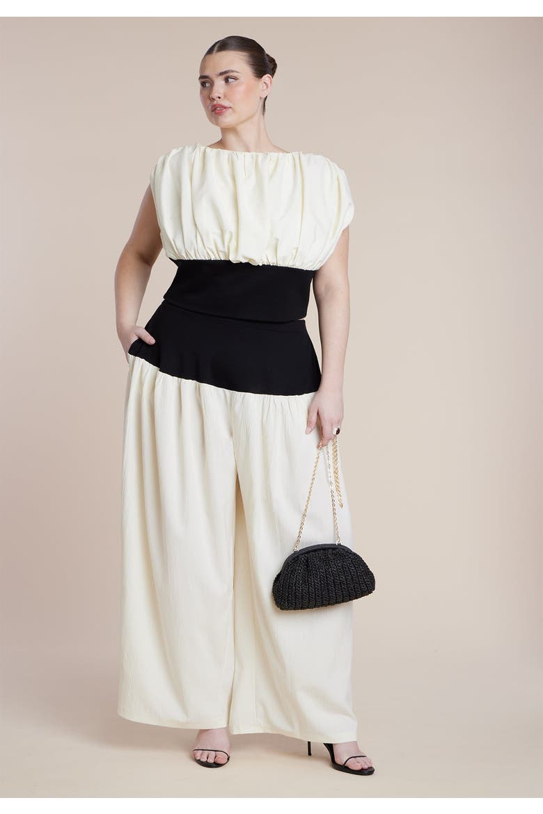 Combo Fabric Draped Top, Alternate, color, BLACK WHITE